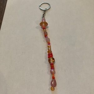 Beaded Keychain, Orange & Pink, Handmade-Brand New!